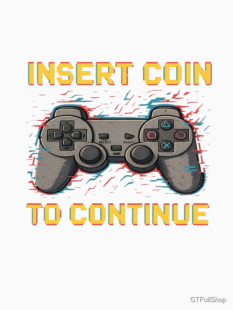 Insert Coin to Continue – Retro Glitch Controller Tee by GTFullShop