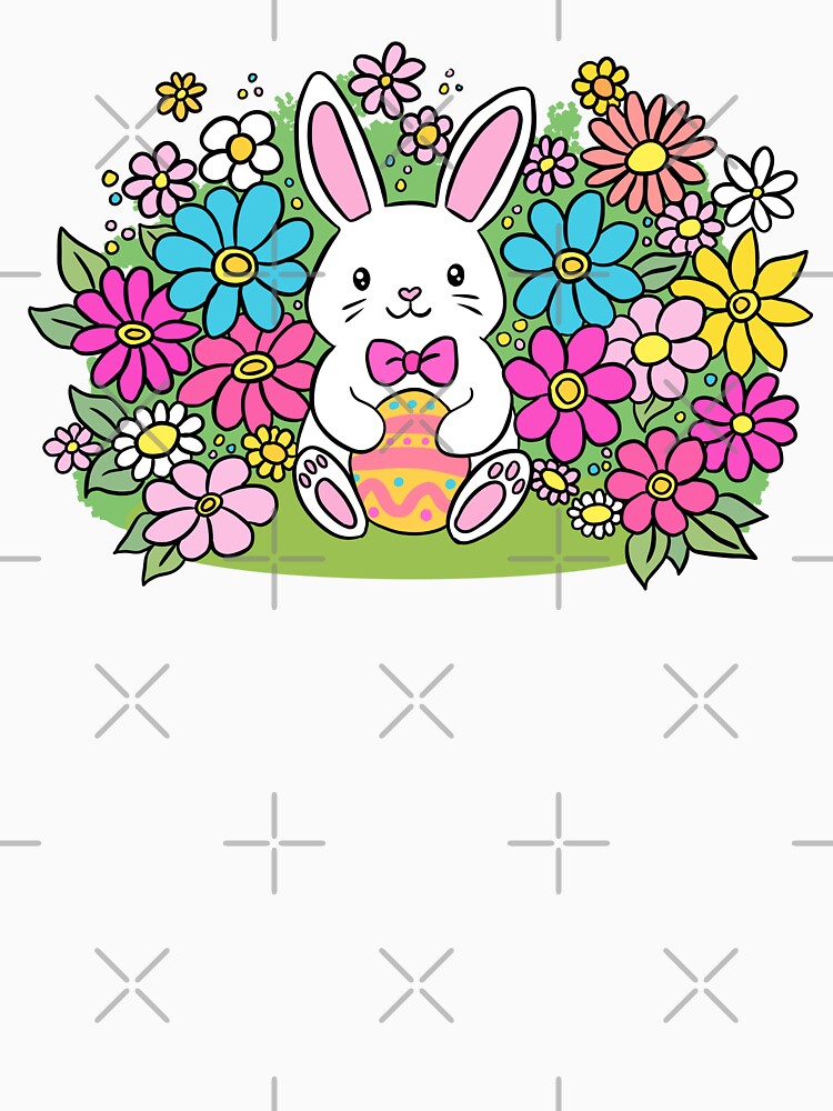 Happy Easter cute easter bunny holding an easter egg with spring flower by Yarafantasyart