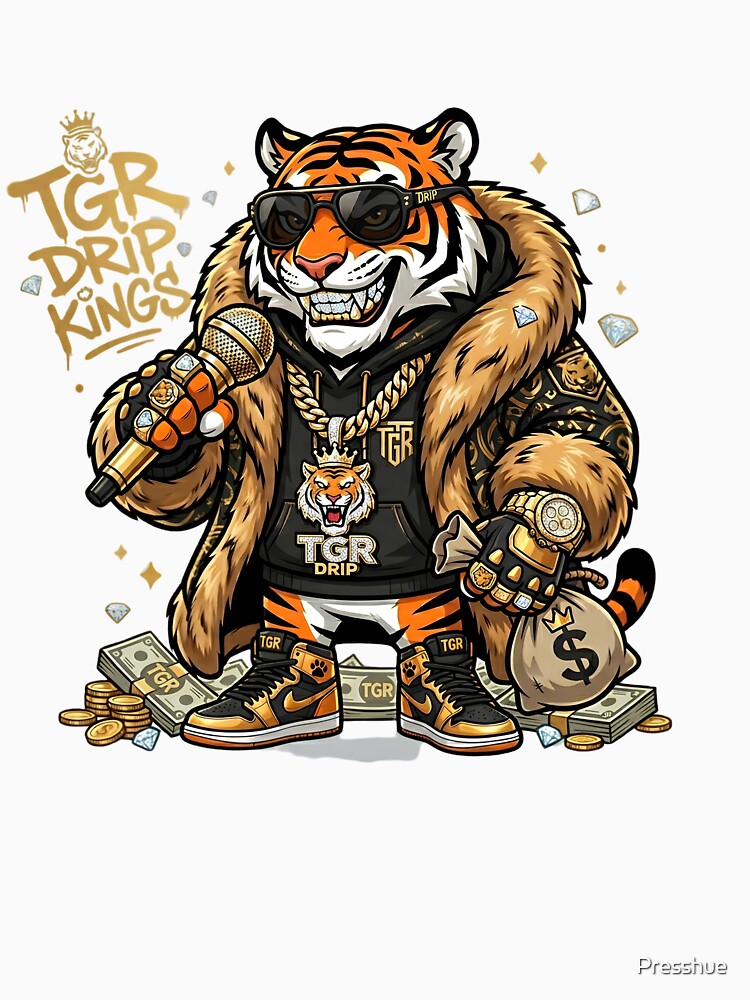 Swag Tiger Luxury Hip Hop Streetwear Drip Funny T-Shirt Art by Presshue