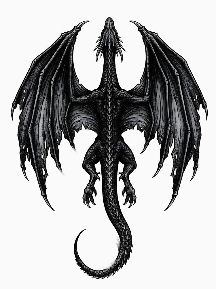 Dark Abyss Dragon Back View Illustration by DragonSerpent Ink
