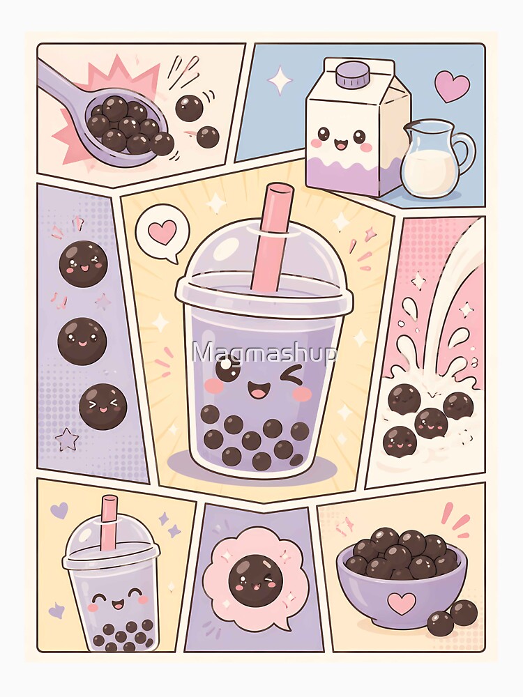 Kawaii Bubble Tea Pop Panels Cute Pastel Boba Design by Magmashup