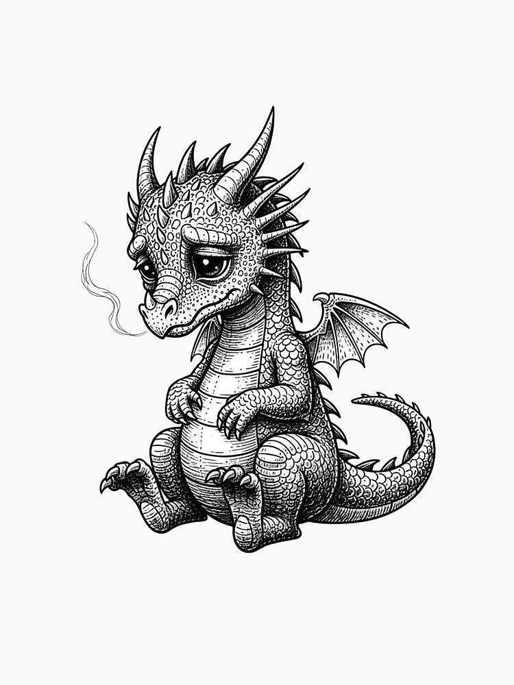 Tired Baby Dragon Sitting Alone by DragonSerpent Ink
