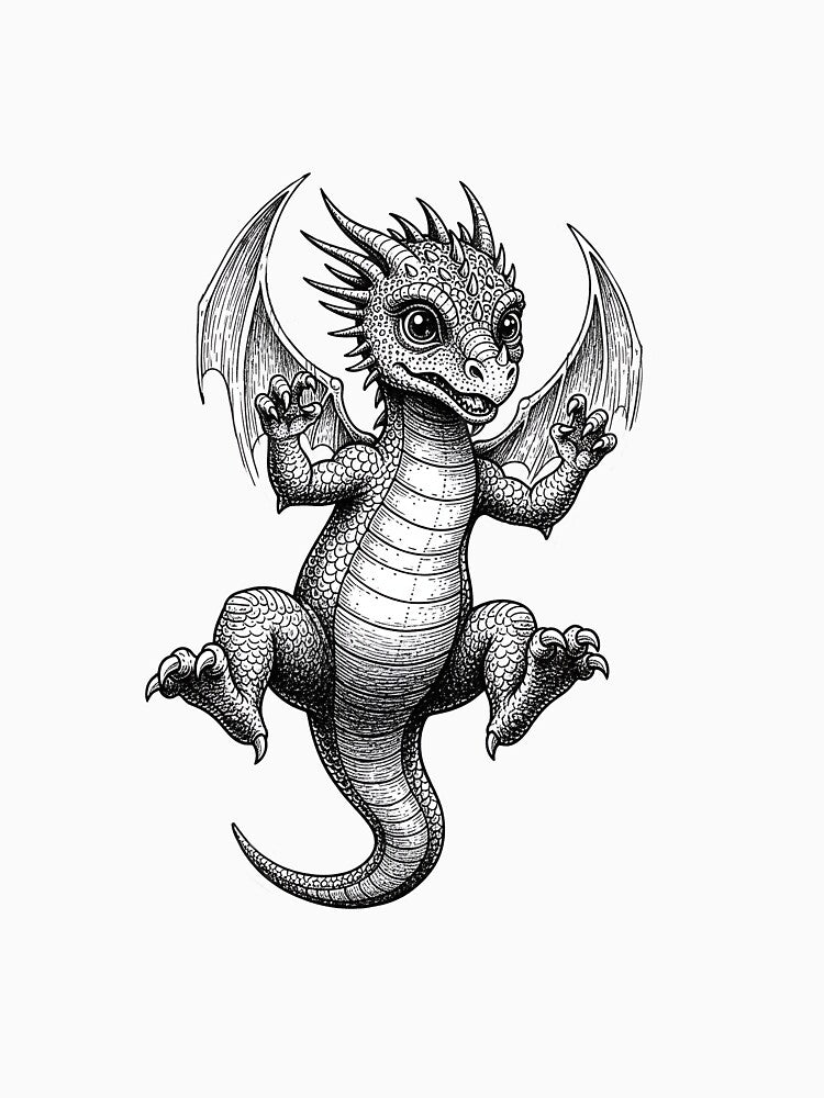Cute Baby Dragon With Spread Wings Fantasy Illustration by DragonSerpent Ink