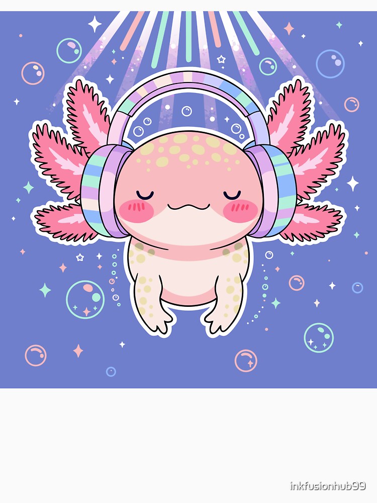 Cute Axolotl Floating With Headphones Sticker by inkfusionhub99