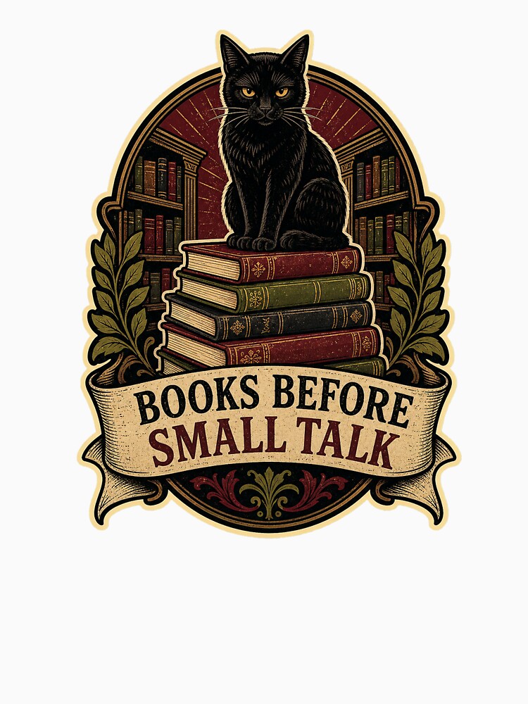 Books Before Small Talk Black Cat Library by Peak Pop Studio.