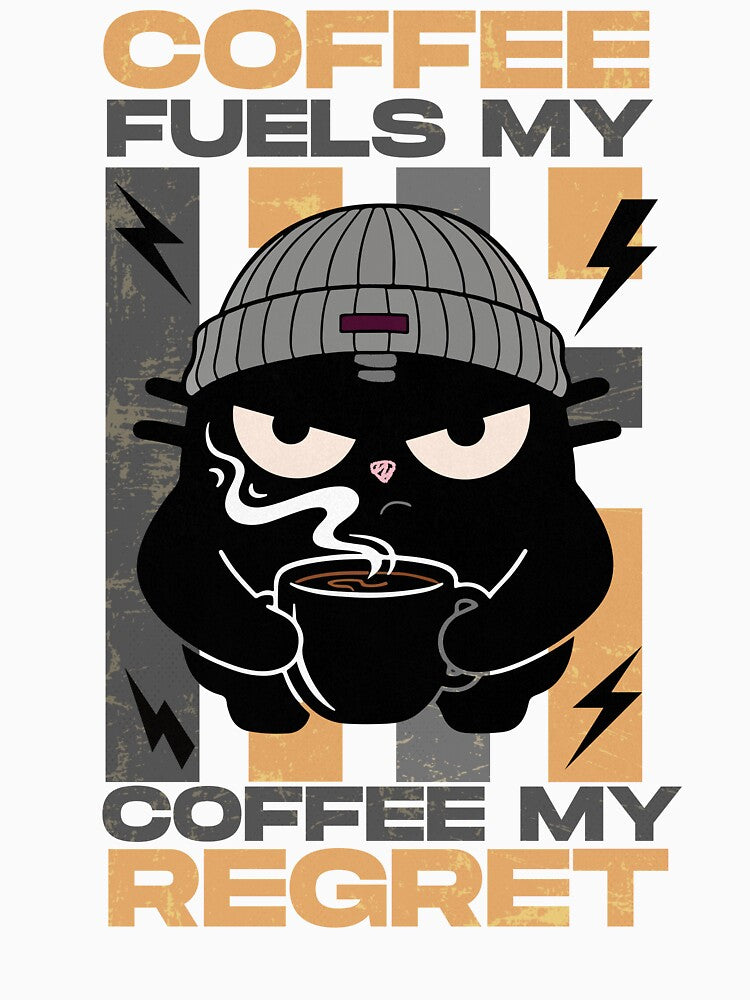 Coffee Fuels My Regret  Caffeine Anxiety & Hipster Cat  Black Scowl by IAPICTURE