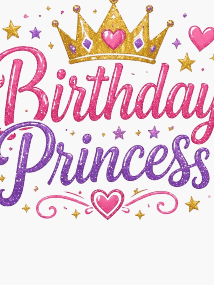 Birthday Princess Cute Crown Girls Birthday Party Shirt Pink Purple Glitter Design by Pochininki