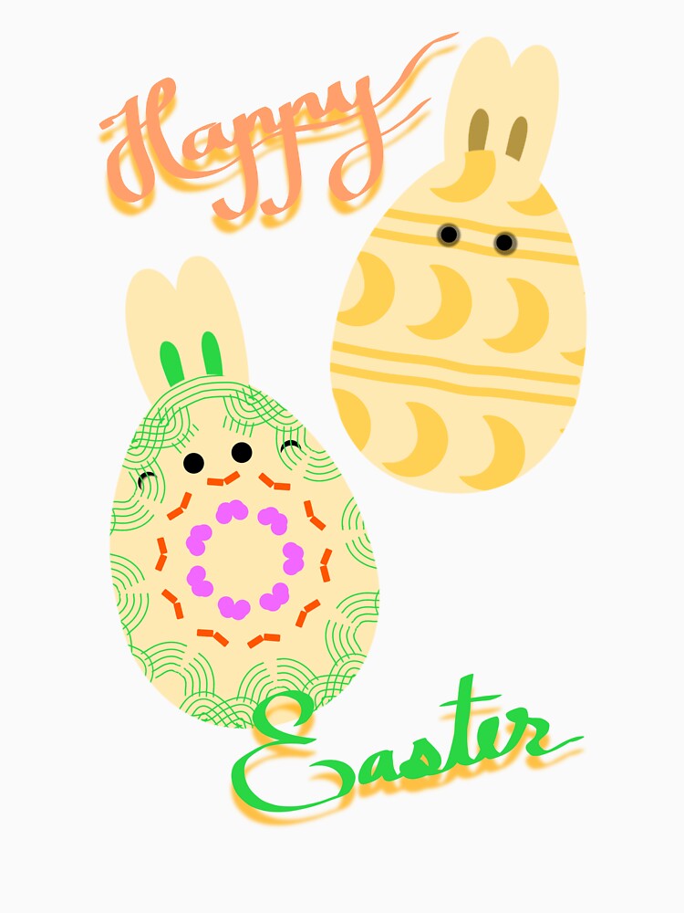 Happy Easter Bunny Eggs - Cute Kawaii Drawing by MigWhimsy