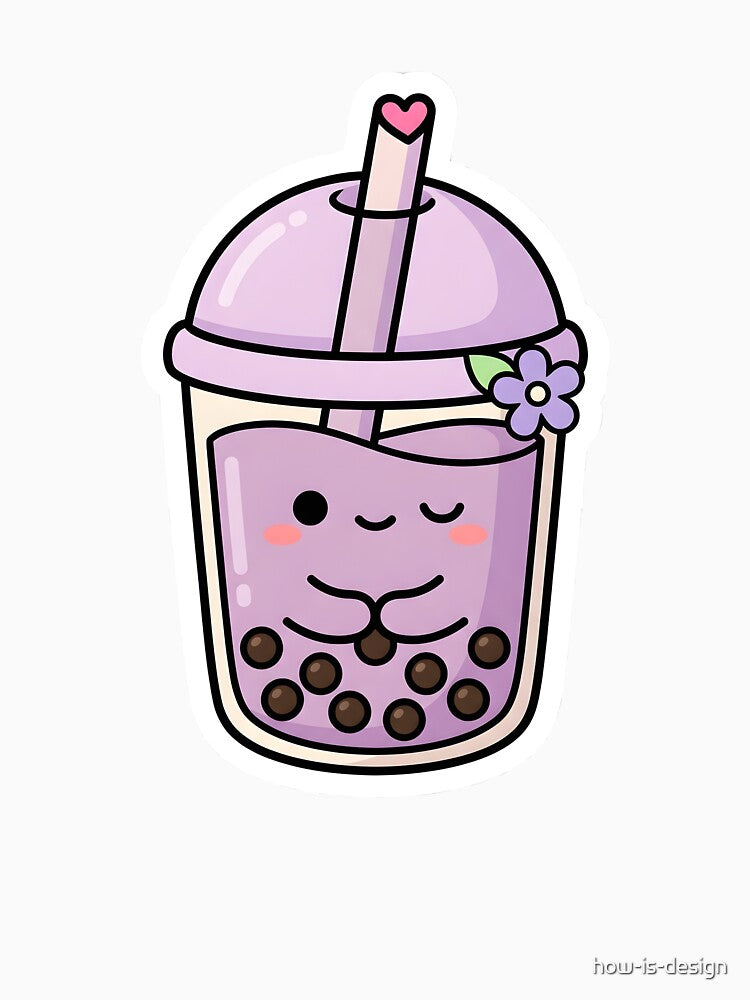Cute Taro Boba Tea Kawaii Bubble Tea Lavender Pastel by how-is-design