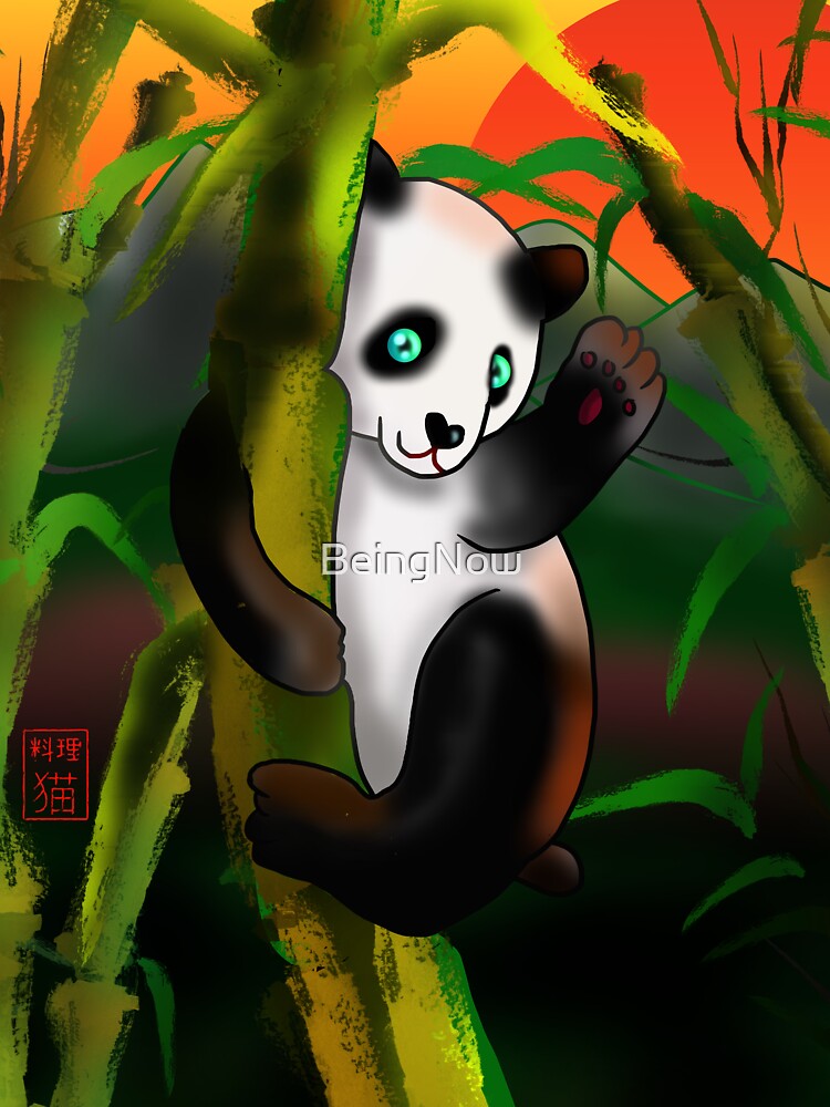 baby panda climbing bamboo by BeingNow