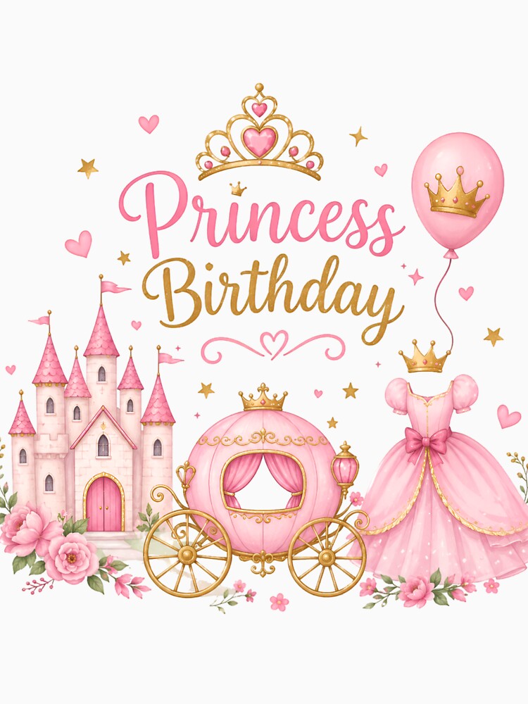 Princess Birthday Girl Pink Cute Castle Carriage Party Design by Celebrate & Sparkle