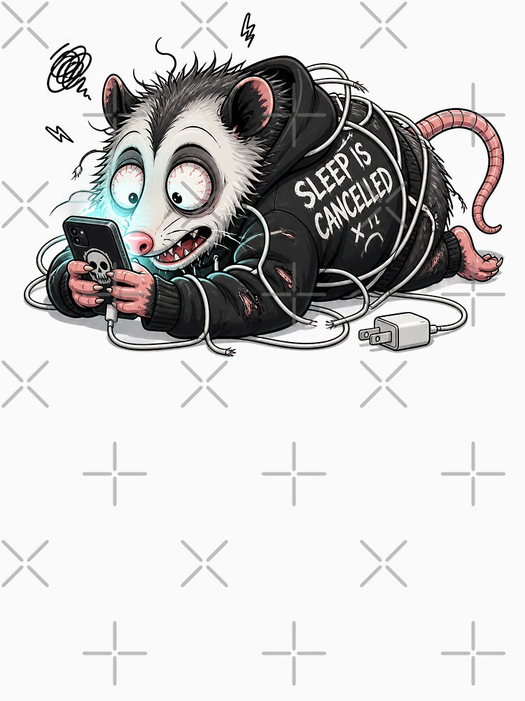 Sleep Is Cancelled Possum – Chaotic Sleep Deprived Trash Panda Cartoon by Motel Mirage