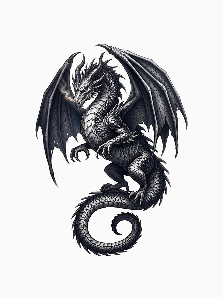 Midnight Storm Dragon – Dark Fantasy Silver Dragon Illustration by DragonSerpent Ink