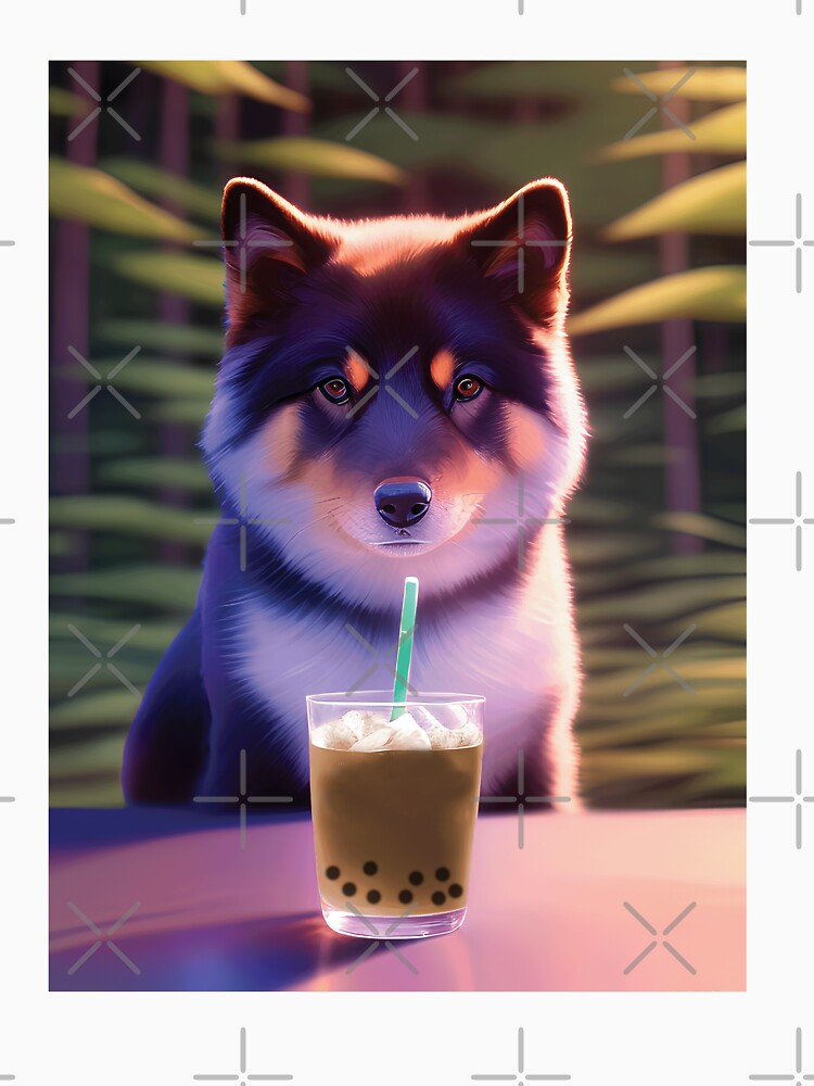 Finnish Lapphund Lappie with boba bubble tea by akwl-design