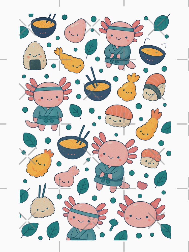 Kawaii Axolotl Ninja Foodie Pattern – Cute Japanese Food & Axolotl Design by ZephyrBDesigns