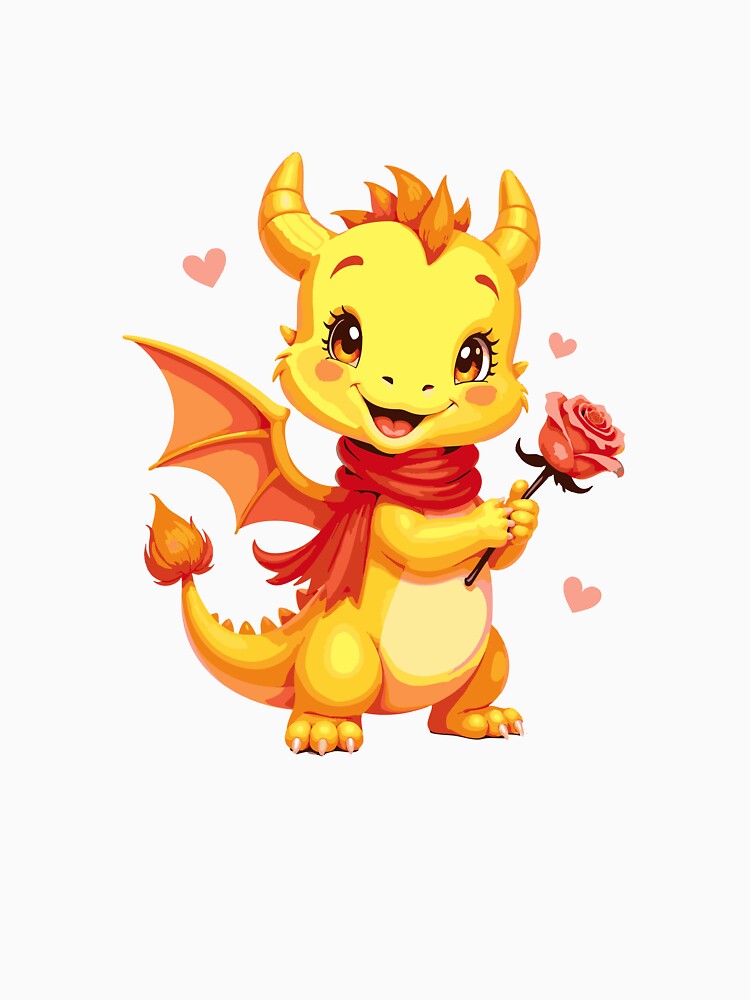 Adorable Yellow Dragon Holding a Rose by Bebrowny