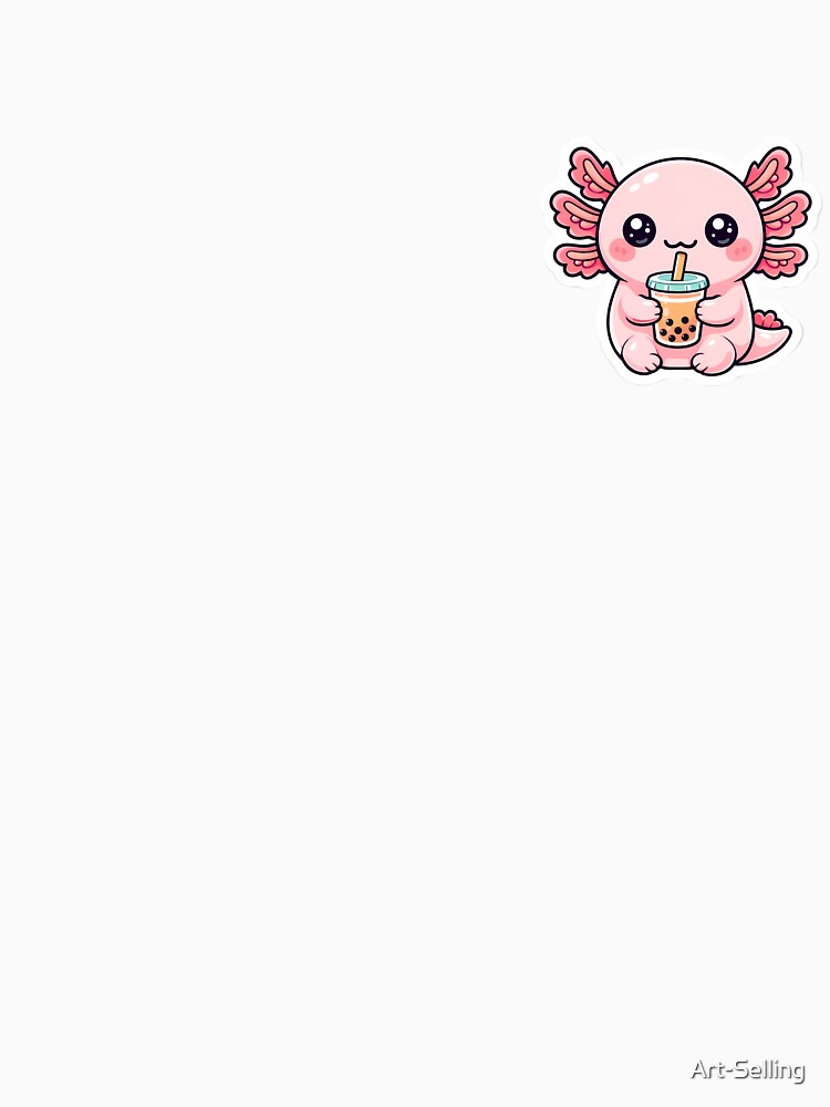 Kawaii Axolotl Drinking Bubble Tea – Cute Pink Axolotl Sticker by Art-Selling
