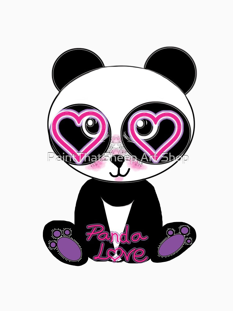 Unique Freckled Panda Love Hearts Design with Purple Toe Beans – Cute Black and White Print by PaintThatSheep Art Shop