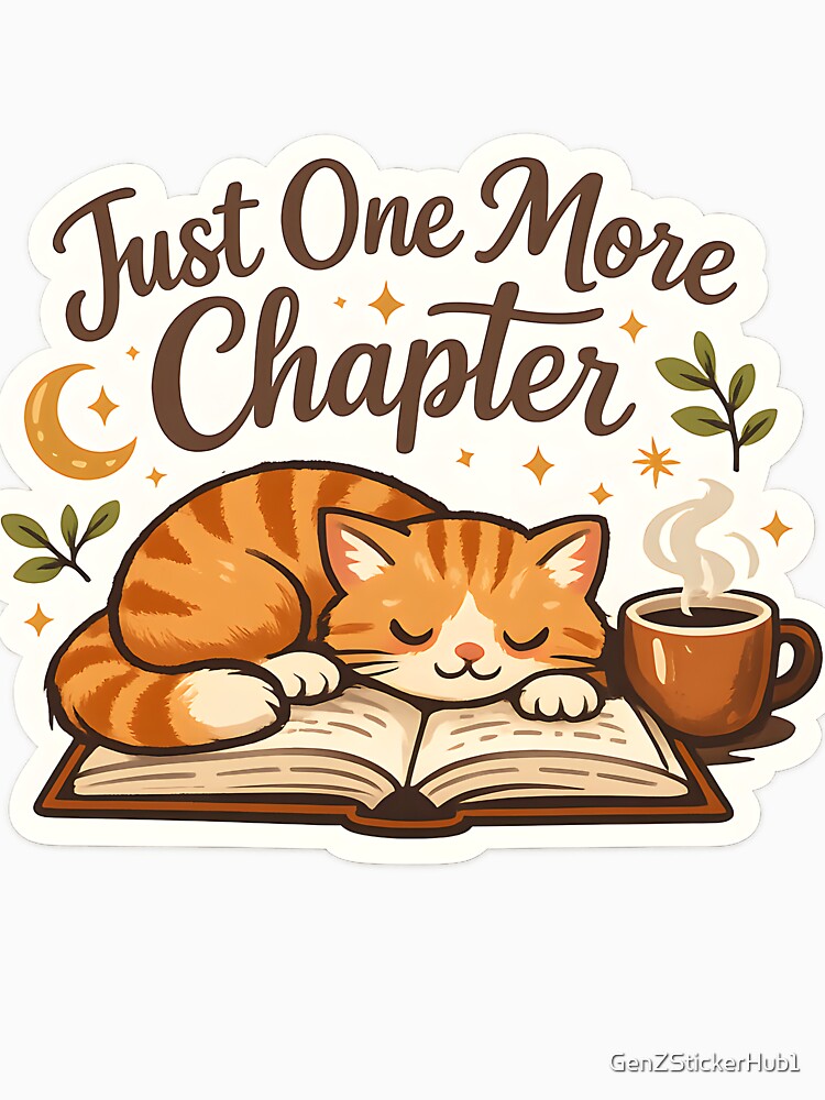 Just One More Chapter Cute Cat Reading Sticker | Book Lover Aesthetic | Cozy Reader Gift by GenZStickerHub1