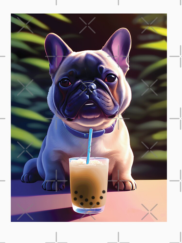 French Bulldog Frenchie with boba bubble tea by akwl-design