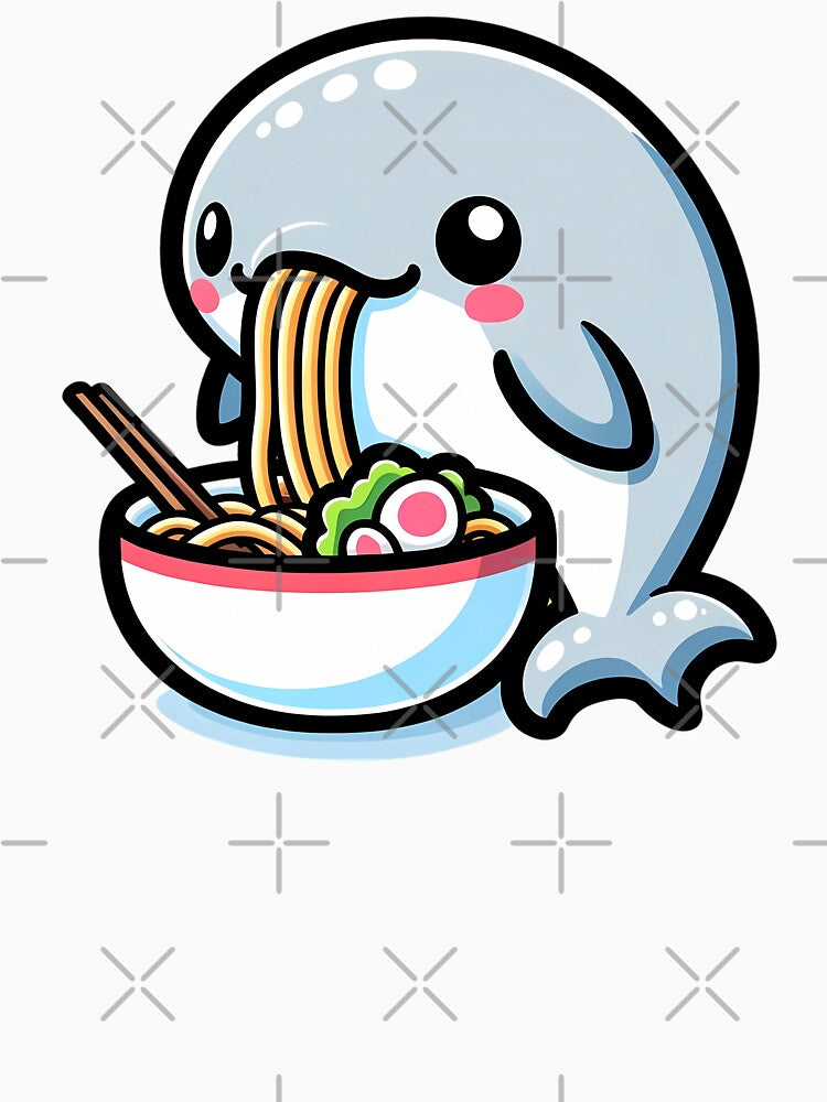 Kawaii Cute Blue Whale Eating Ramen by PeelZinc