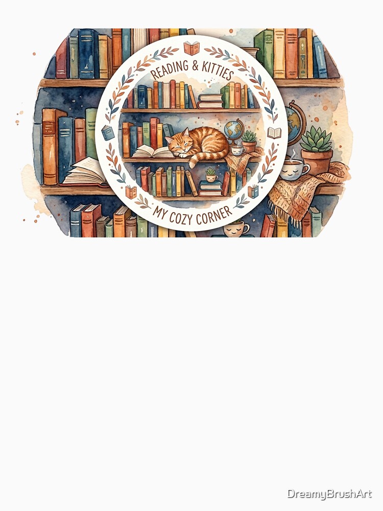 My Cozy Corner - Watercolor Book & Cat Illustration by DreamyBrushArt
