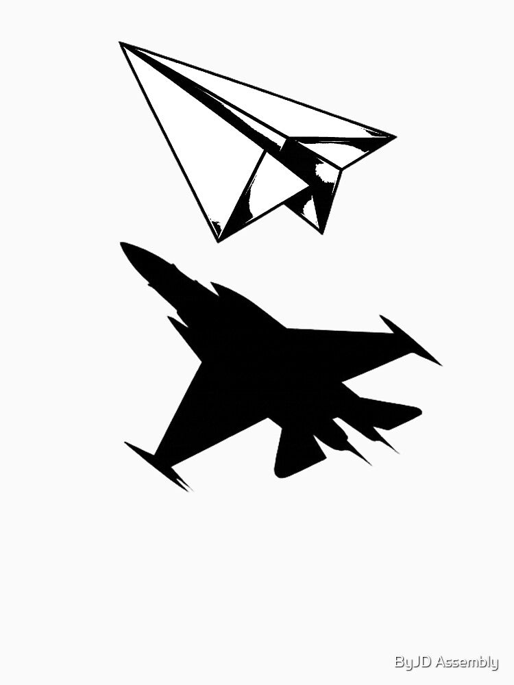 Paper Plane Fighter Jet Shadow Minimalist Streetwear Design by ByJD Assembly