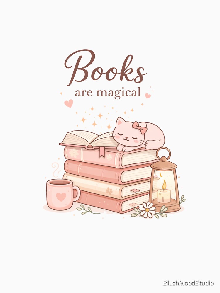 Books Are Magical – Cute Cozy Reading Cat Illustration by BlushMoodStudio