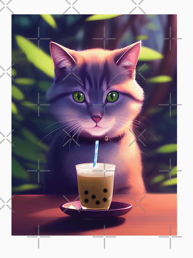Cat with boba bubble tea by akwl-design