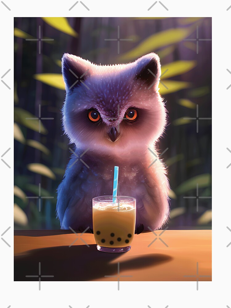 Baby Owl with boba bubble tea by akwl-design