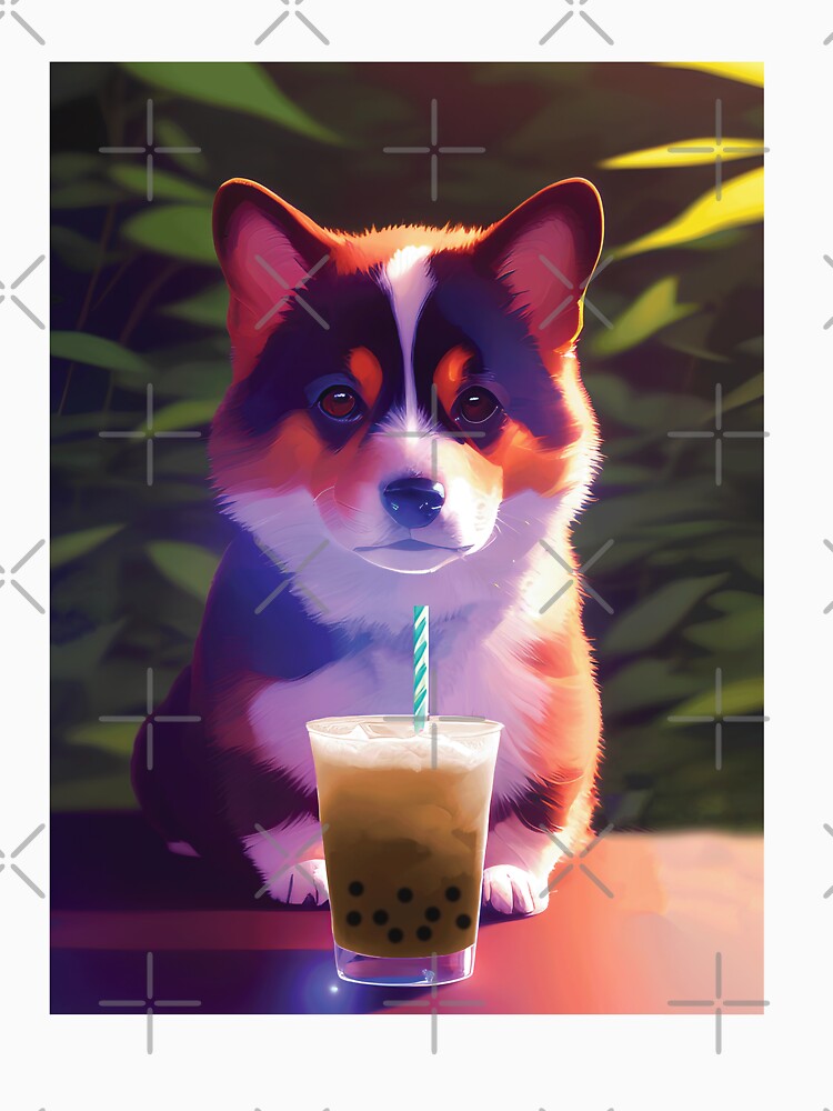 Corgi with boba bubble tea by akwl-design