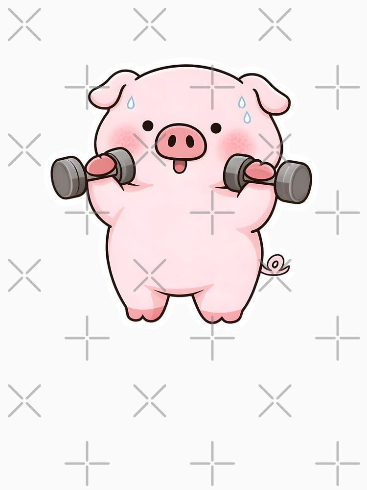 Cute Gym Pig Sticker, Kawaii Pig Lifting Weights, Adorable Fitness Animal by Talinowe