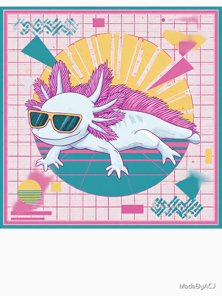 Cute Retro Axolotl – Neon Pop Art Amphibian With Sunglasses – 80s Aesthetic by MadeByACJ
