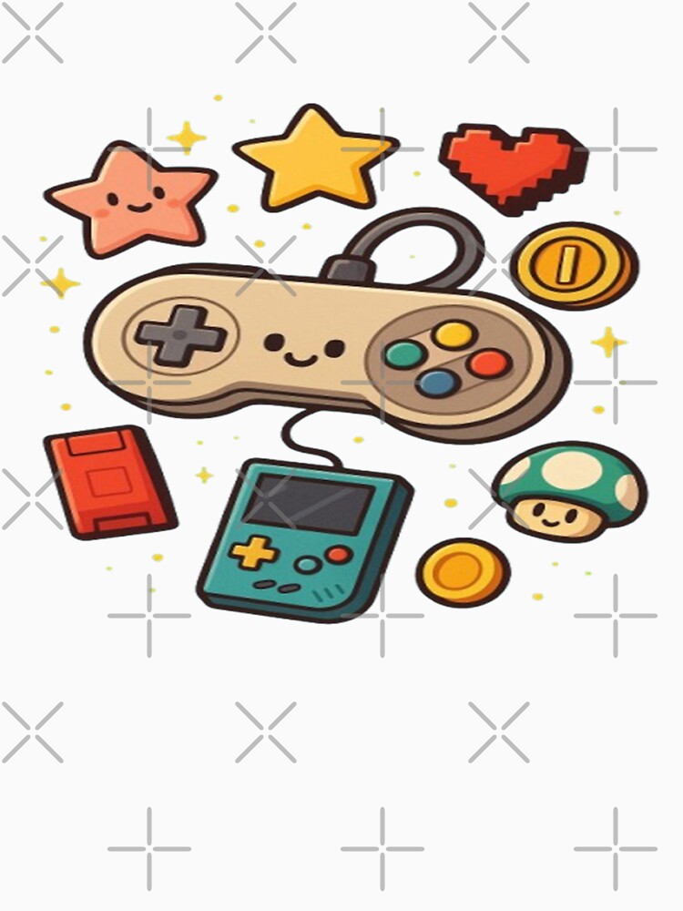 Retro Gamer Cute Art – Adorable Game Controller and Pixel Elements Illustration by FernandsOficial