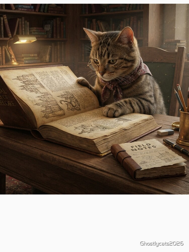 Brown Tabby Cat Reading Ancient Book in Vintage Library | Book Lover Fantasy Art by Ghostlycats2026