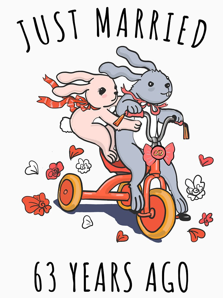 Just Married 63 Years Ago - 63rd Anniversary Couple Bunnies Tee, Phone Cases And Other Gifts by MemWear