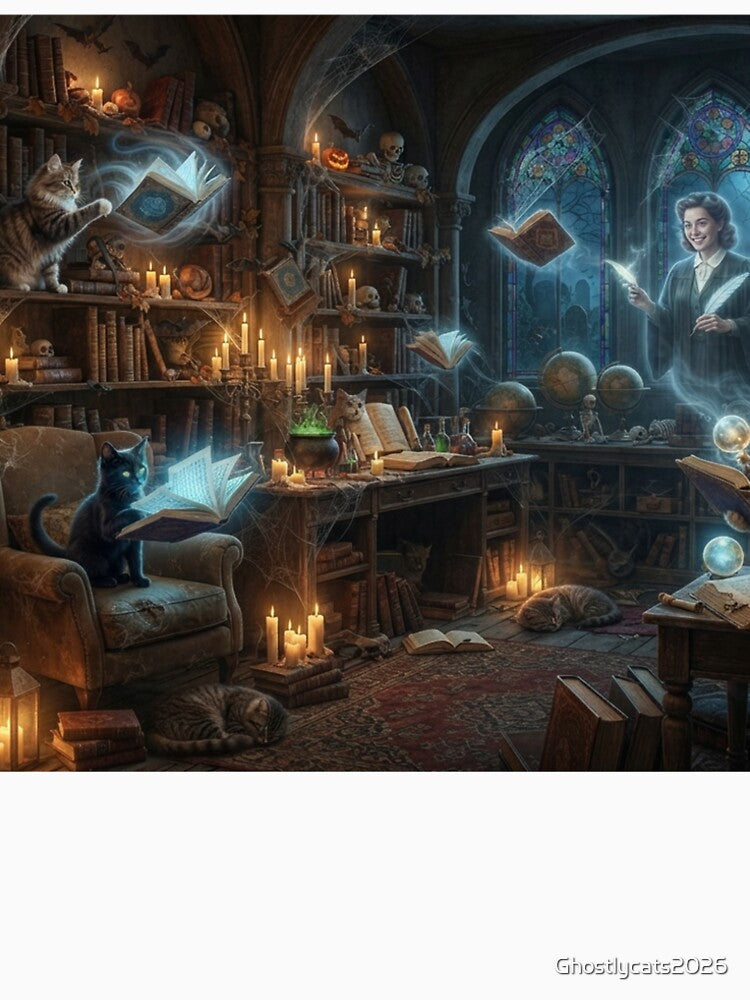 Enchanted Cats in Haunted Library | Gothic Fantasy Magical Book Art by Ghostlycats2026