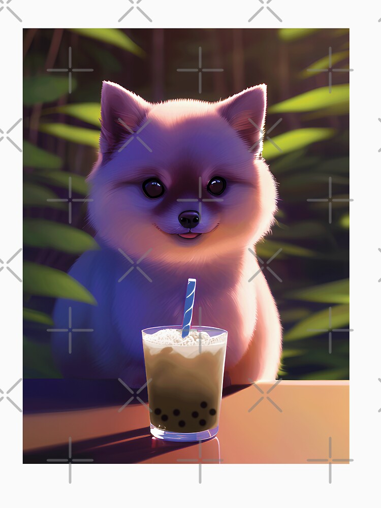 Pomeranian with boba bubble tea by akwl-design