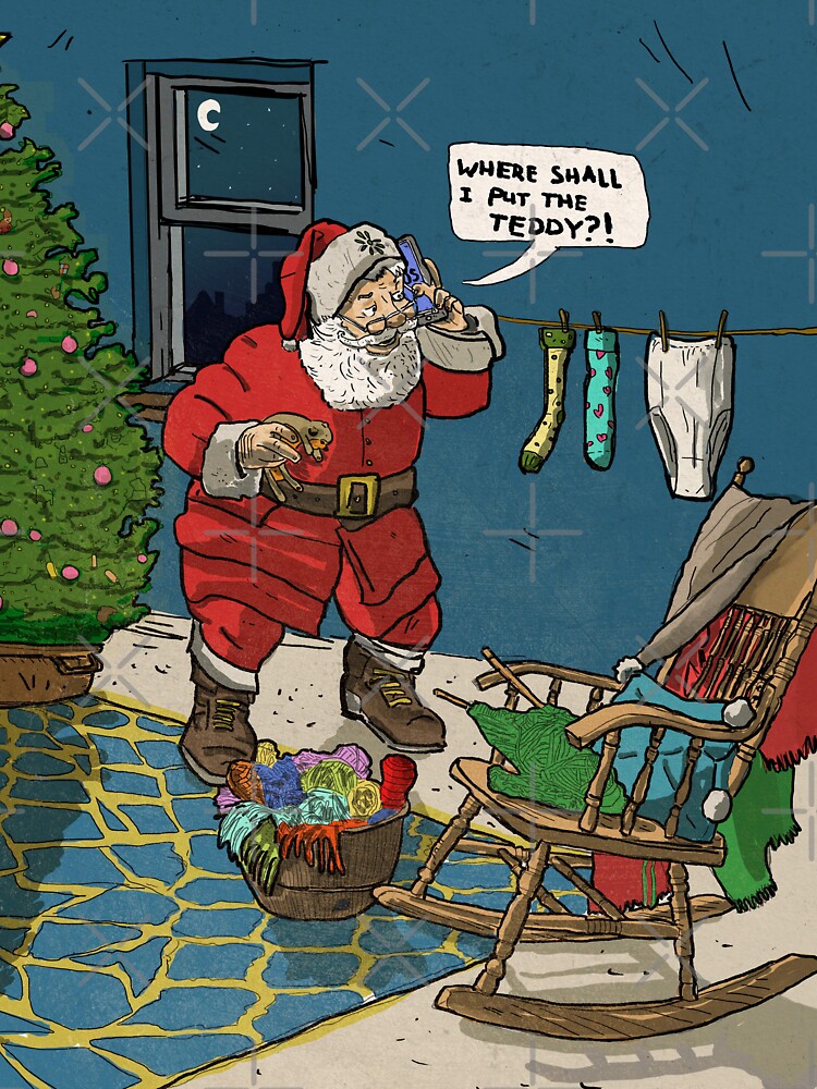 Funny Retro Santa Claus' Visit At Christmas Eve by Wall-Art-Sketch