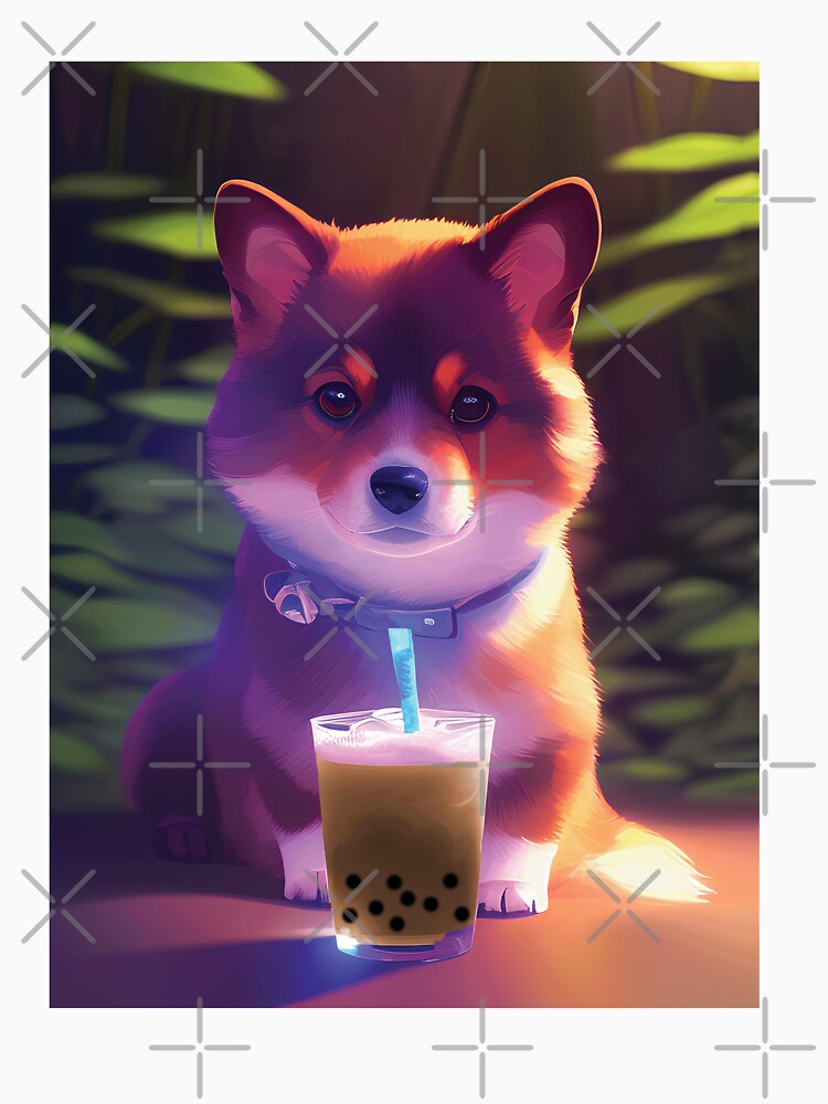 Cute Corgi with boba bubble tea by akwl-design