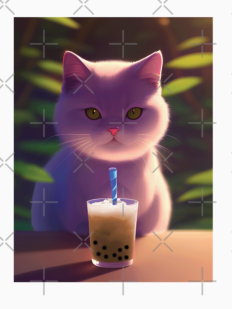White Persian Exotic Shorthair Cat with boba bubble tea by akwl-design