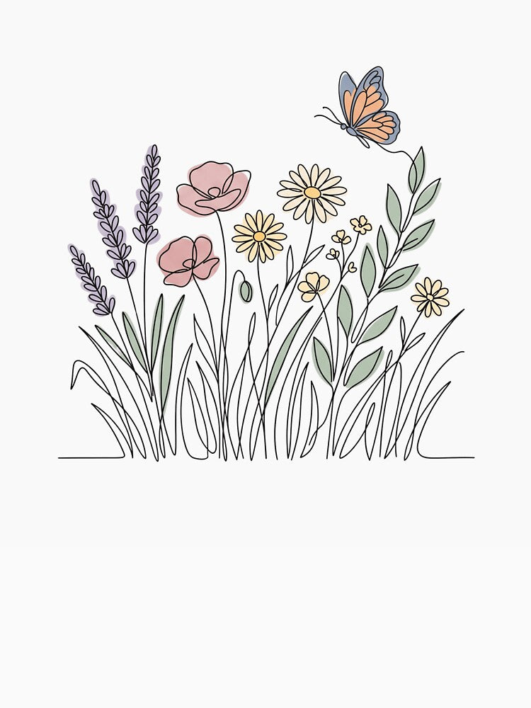 Wildflower Meadow Line Art with Butterfly by WillCraftx