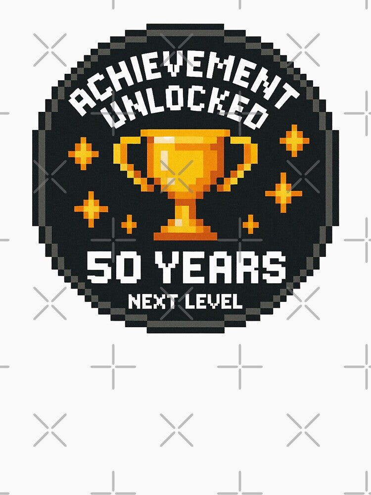 Achievement Unlocked – 50 Years Retro Pixel Art Gift by Prints-by-Olaf