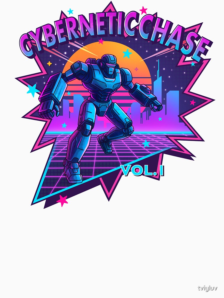 Cybernetic Chase – Retro Synthwave Robot Design by tviyluv