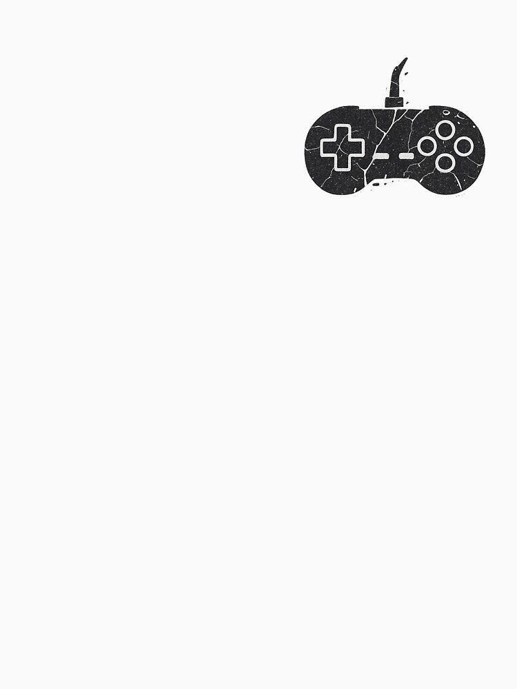 Minimalist grunge logo "BROKEN GAMEPAD" – broken retro controller & glitch effect | Black and white gamer T-shirt design by AlphaAutomation