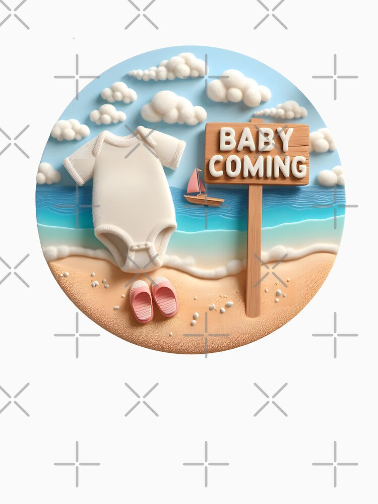 Beach Baby Coming Announcement - Coastal Themed Birth Announcement by StyLeHi