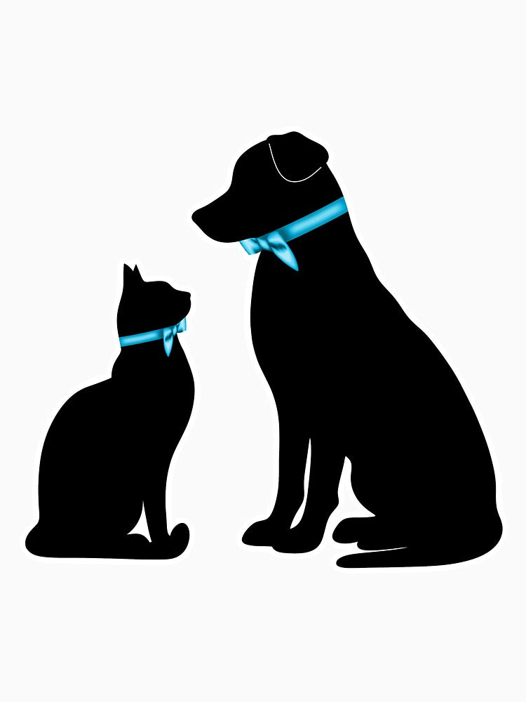 Dapper Cat and Dog Silhouette Blue Bowties Art by Kaimarbe | Cute Stickers & Apparel