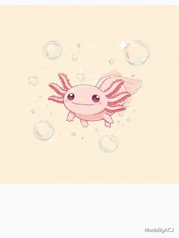 Pastel Axolotl Bubble Friend – Cute Kawaii Amphibian Art – Soft Aesthetic Animal Illustration by MadeByACJ