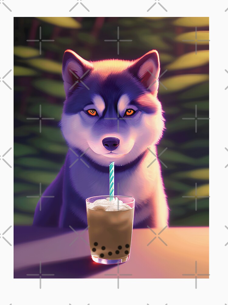 Siberian Husky with boba bubble tea by akwl-design