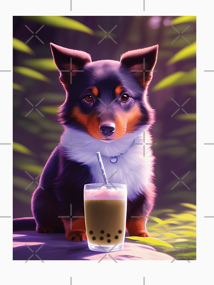 Dachsund with boba bubble tea by akwl-design